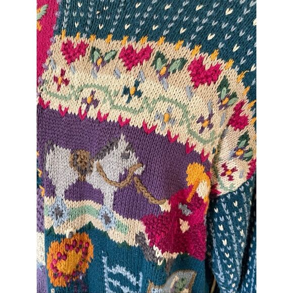 Vintage 80’s Cape Isle Knitters Patchwork Hand Knit Cottagecore Sweater L-RARE - Picture 5 of 13